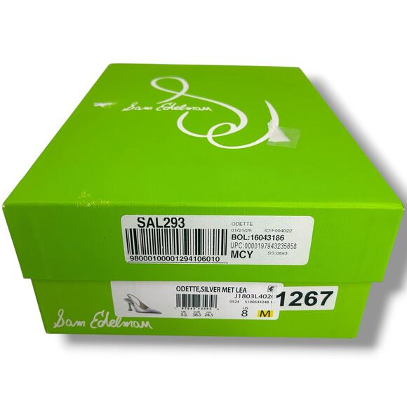 NEW Sam Edelman Odette Slingback Heels Size 8 Metallic Silver Leather Pumps - Picture 12 of 12